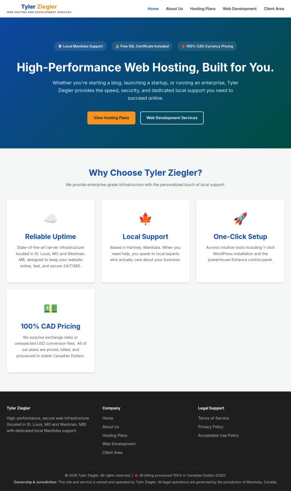 204 Web Hosting desktop homepage screenshot